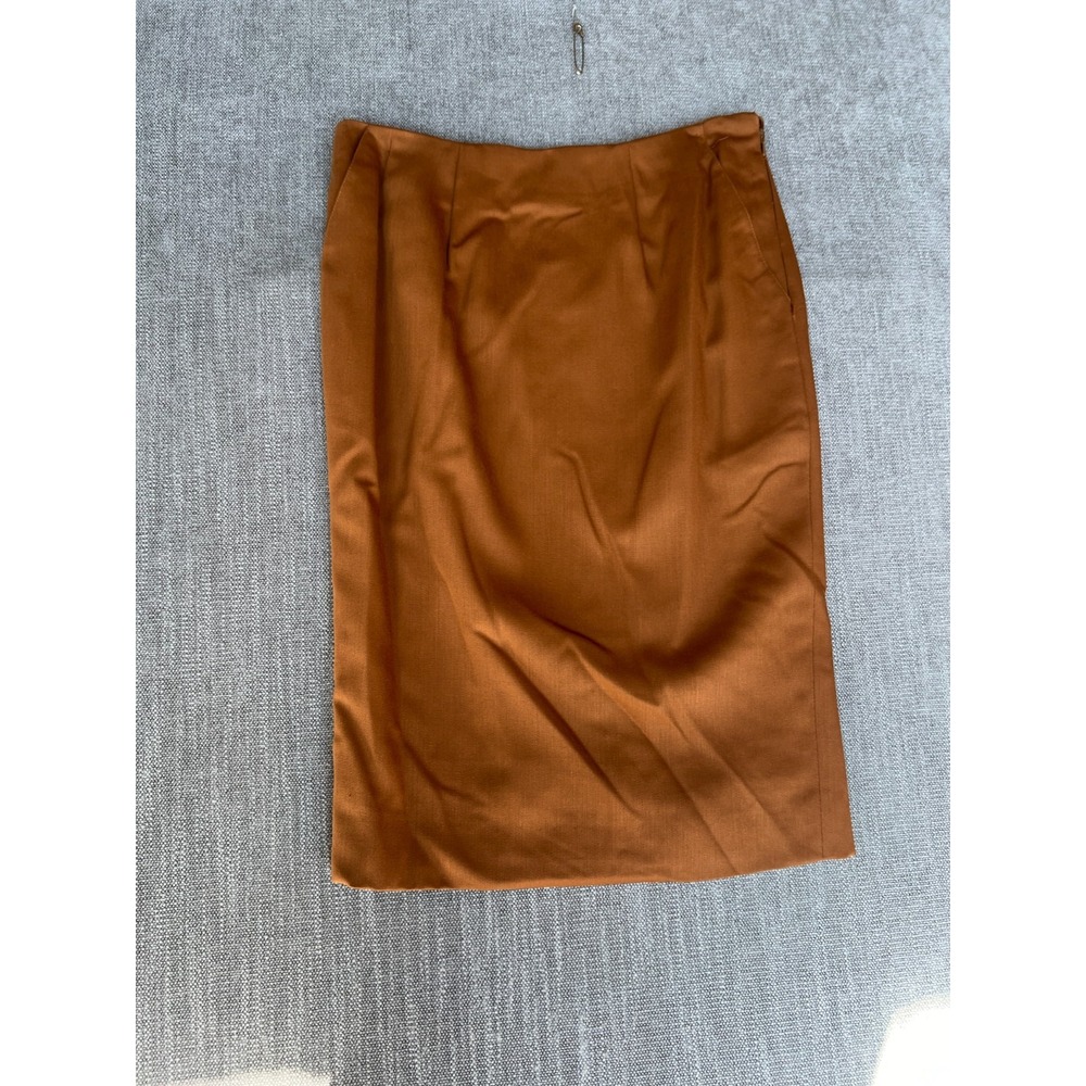 Vintage Jaeger Pencil Skirt Womens 14 Caramel Brown Pure New Wool Pleated Formal